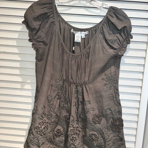 NWT Studio M Large pull-over olive cap sleeve cotton top - Picture 1 of 6